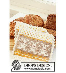 Gebreide pannenlap met patroon voor Pasen van Paris. gemaakt van Drops Safran