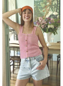 damestop in fantasiepatroon met schelprand schouderbandjes