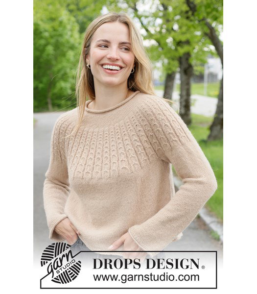 Breipatroon damestrui Maple Cream met kabelpatroon in ronde pas