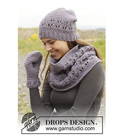 Gehaakte muts, halswarmer en wanten met kantpatroon van Nepal