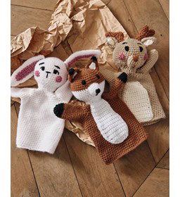 Handpop konijn, vos en rendier gemaakt van Phildar Phil Charly