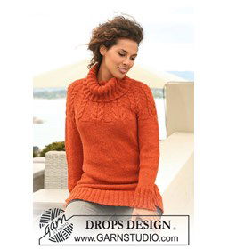 trui met raglanmouw en kabels  gemaakt van Drops Nepal