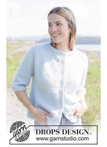 Breipatroon damesvest met korte mouwen en ronde pas gemaakt van Drops Kid Silk