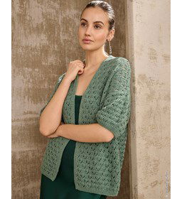 damesvest in kantpatroon gemaakt van Lana Grossa Elastico