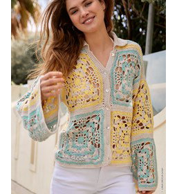 damesvest met kraagje gemaakt van knopen