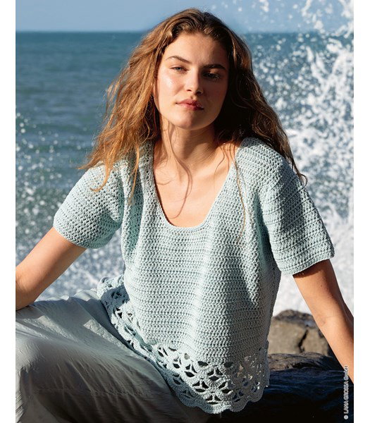 Haakpatroon kort mouwen shirt met lage ronde hals