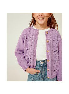 Meisjesvest met bladvormig ajour- en kabelpatroon