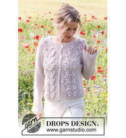 Damesvest met wijde hals en lange mouwen gemaakt van DROPS Flora