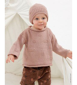 Babytrui met gerolde halsboord gemaakt van Lana Grossa Alta Moda Cotolana en Cotalana Print