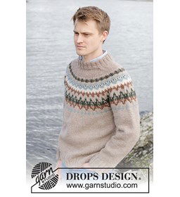 Herentrui met opstaande dubbele halsboord gemaakt van Drops Nepal