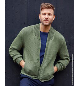 Herenvest met brede ingebreide hals boord gemaakt van knopen