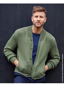 Herenvest met brede ingebreide hals boord