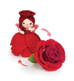 Omkeerbare rozenfee gemaakt van Scheepjes Catona 25 en 10 gram