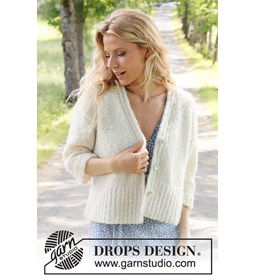 Damesvest Soft Journey Cardigan met driekwart mouw gemaakt van Rondbreinaald nr 4,5