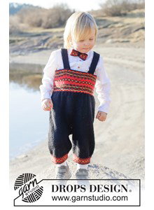 Breipatroon broek met scandinavisch patroon & bretels gemaakt van Drops Alpaca