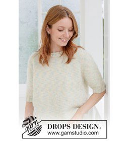 Luchtige top-down trui met korte mouwen gemaakt van Drops Kid Silk