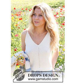 Damestop White Sails met v-hals gemaakt van Drops Safran