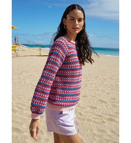 Raglan damestrui in stokjesgaatjespatroon gemaakt van Lana Grossa Elastico