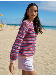 Raglan damestrui in stokjesgaatjespatroon