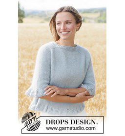 Luchtige trui met kantpatroon en zadelschouders gemaakt van Drops Alpaca