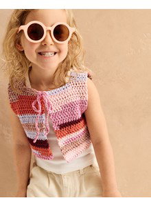 Haakpatroon bodywarmer met strikkoordje gemaakt van Phildar Phil Chromia