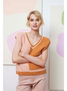 Breipatroon tweekleurige spencer demi met v-hals gemaakt van Lang Yarns Amira