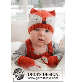 Babymuts en wanten vos gemaakt van Drops Alpaca