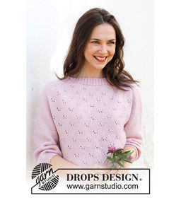 Damestrui Pink Peony Sweater met kantpatroon gemaakt van DROPS Flora