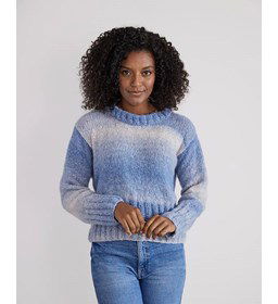 Damestrui met brede boorden gemaakt van Phildar Phil Givre Imprime