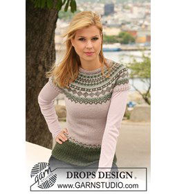 trui met korte raglanmouwen en Noors patroon gemaakt van Drops Alpaca