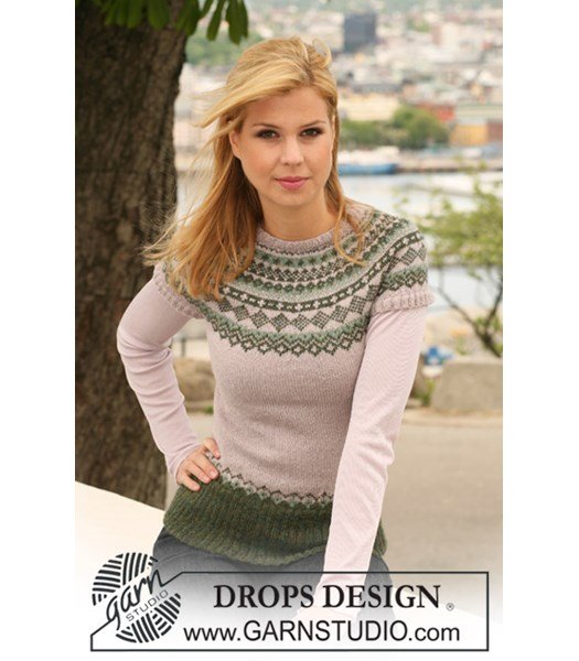 Breipatroon trui met korte raglanmouwen en Noors patroon