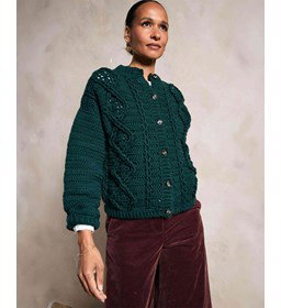 damesvest Agatha met kabelpatroon gemaakt van knopen