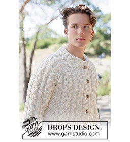 Warm herenvest met Ierse kabels en structuur breien gemaakt van knopen