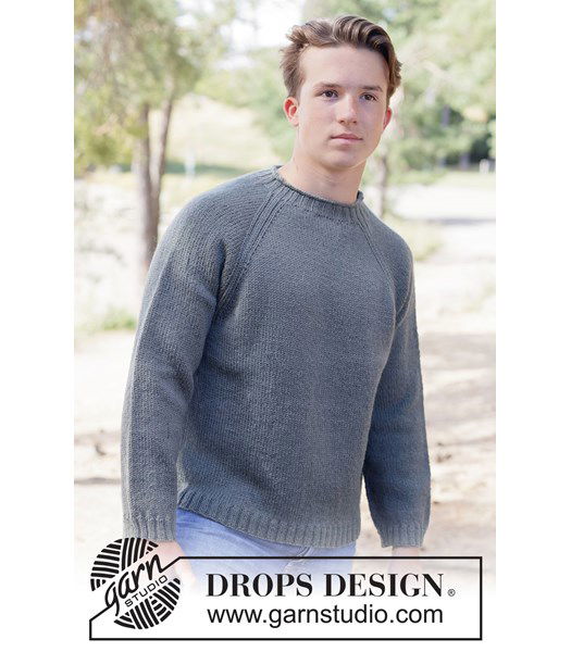 Breipatroon klassieke heren raglan trui met rolranden