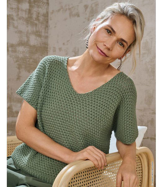 Breipatroon damesshirt met korte mouwen en v-hals