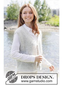 Breipatroon top-down gebreid vest met v-hals gemaakt van Drops Kid Silk