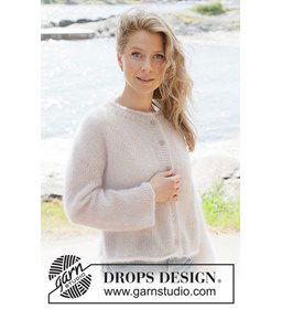 Gebreid Damesvest van DROPS Kid-Silk in Parelroze gemaakt van knopen