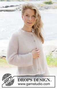 Gebreid Damesvest van DROPS Kid-Silk in Parelroze