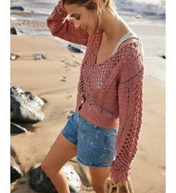 Vest in openhaakwerk en noppen  gemaakt van Phildar Phil Rustique