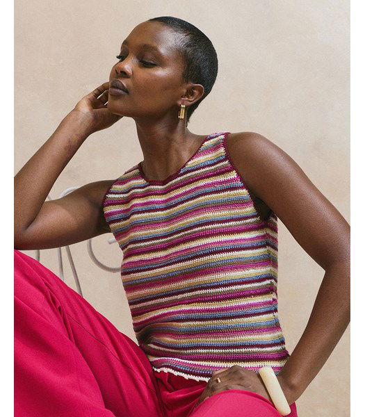 Haakpatroon Gestreept damesshirt met aansluitende hals