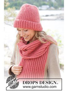 Fluffy gebreide muts en sjaal in Engelse patentsteek