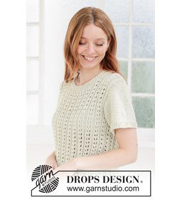 Luchtige damestop met kantpatroon van katoenmix gemaakt van Drops Cotton Light