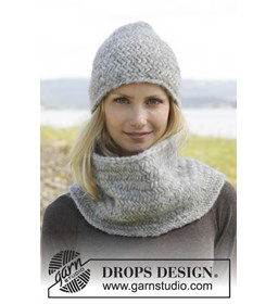 Gebreide muts en halswarmer met visgraatpatroon in Cloud of Eskimo