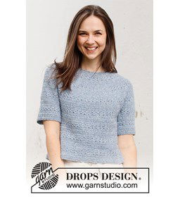 Dames t-shirt Spring Renaissance Top met kantpatroon gemaakt van DROPS Sky