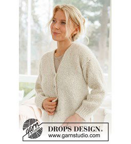 Damesvest mat V-hals en knoopsluiting gemaakt van Drops Kid Silk