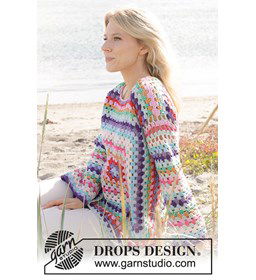 Damestrui met een grote Granny Square in voor- en achterpand gemaakt van Drops Paris