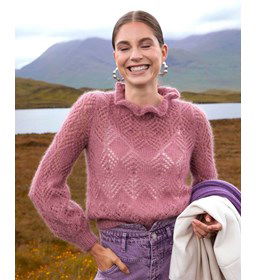 Damestrui met ajourpatroon gemaakt van Phildar Phil Mohair Soie Lurex
