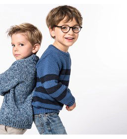 Kindertrui in streeppatroon gemaakt van Phildar Phil Cabotine