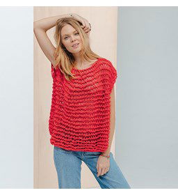 Mouwloze damestrui in ouwe wijven steek gemaakt van Phildar Phil Matelot