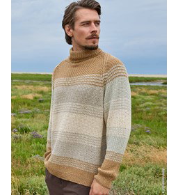 Herentrui met dubbelgeslagen opstaande halsboord gemaakt van Lana Grossa Alta Moda Cotolana en Cotalana Print